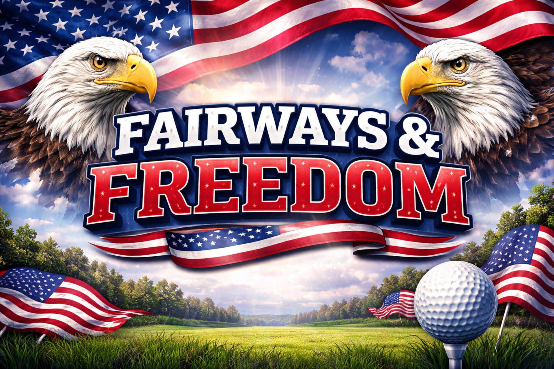 Fairways & Freedom — Eagles, American flags, and golf course